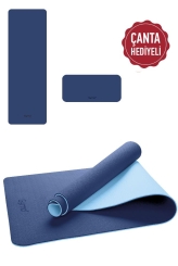 Gymo - Gymo Ekolojik 6mm TPE Yoga Matı Pilates Minderi Diz Dirsek Koruyucu Matlı Set Mavi