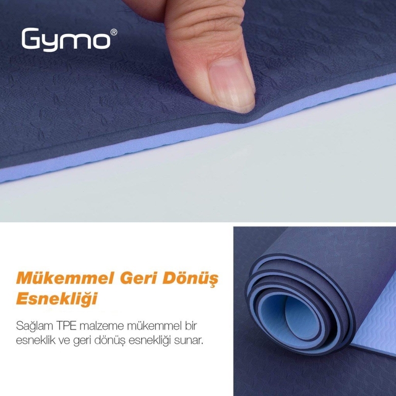 Gymo Ekolojik 6mm TPE Yoga Matı Pilates Minderi Diz Dirsek Koruyucu Matlı Set Mavi