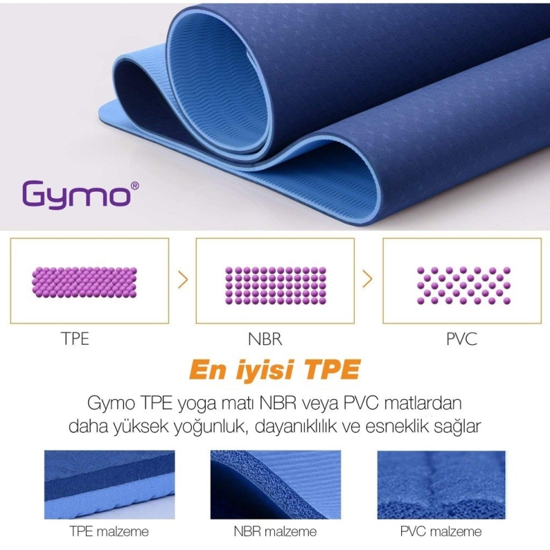 Gymo Ekolojik 6mm TPE Yoga Matı Pilates Minderi Diz Dirsek Koruyucu Matlı Set Scarlet