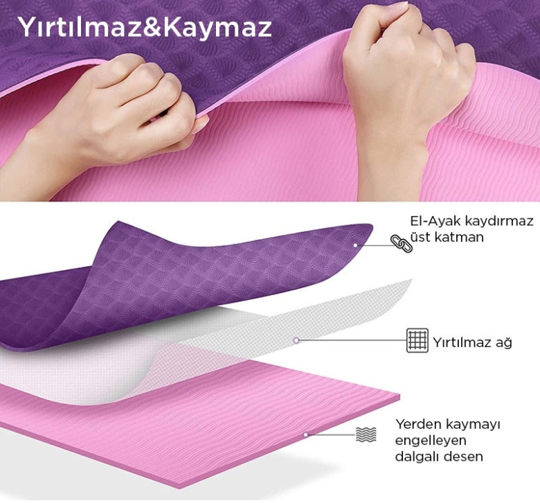 Gymo Ekolojik 6mm TPE Yoga Matı Pilates Minderi Diz Dirsek Koruyucu Matlı Set Scarlet