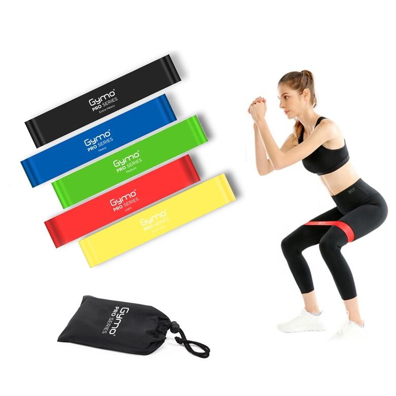 Gymo Pro Series Çantalı Direnç Bandı Fitness Pilates Esnetme Lastiği 5'li Set Gökkuşağı